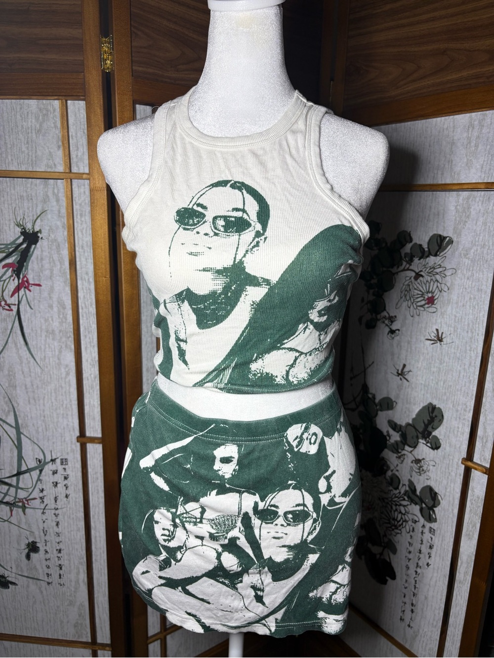 Green & Cream Graphic Tank SET💚